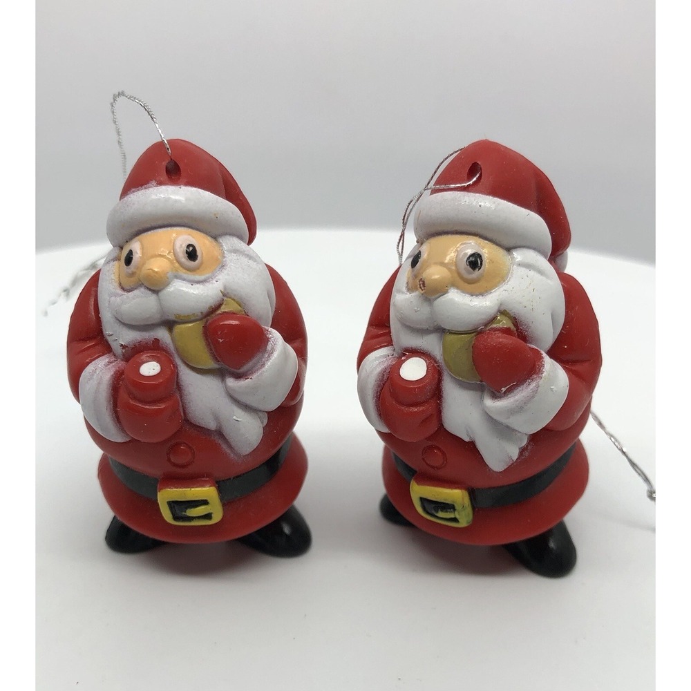 2 Adorable Santa Claus Ornaments‎ Eating Milk And Cookies Holiday Decorating